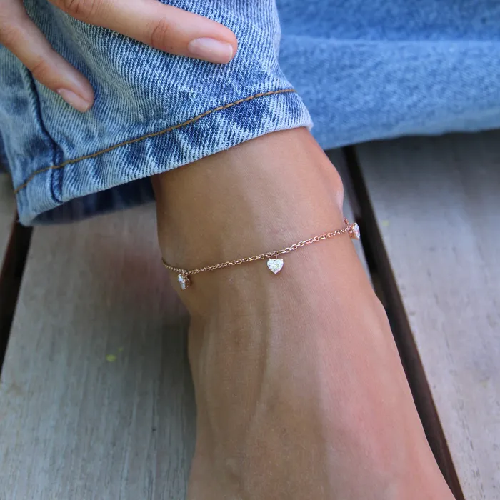 FIVE STONE HEART SHAPED DIAMOND ANKLET anitako Necklaces