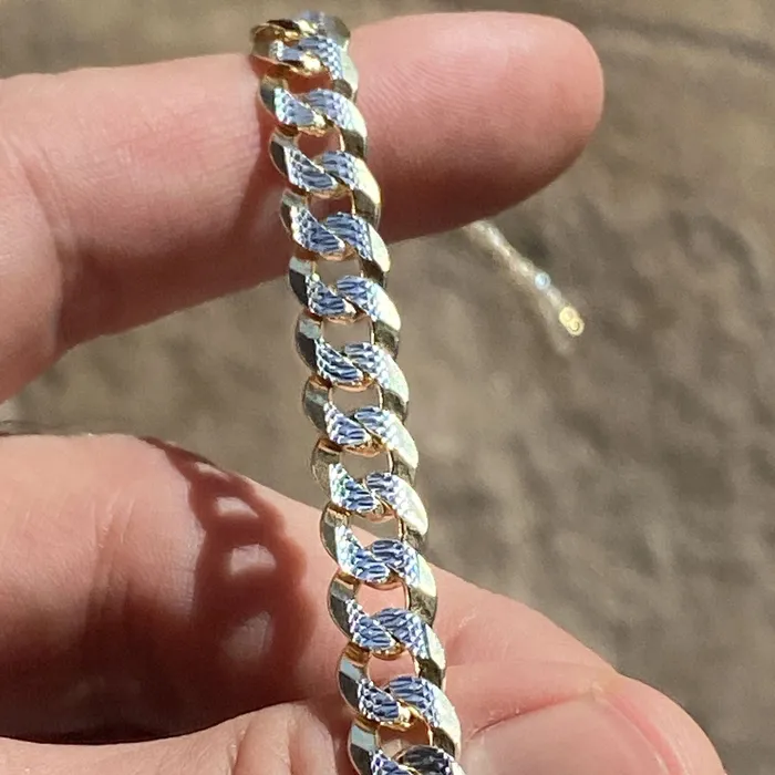 Harlem Bling Rings Diamond Cut Chain 14K Gold Plated 925 Silver Two Tone Cuban 8MM 24