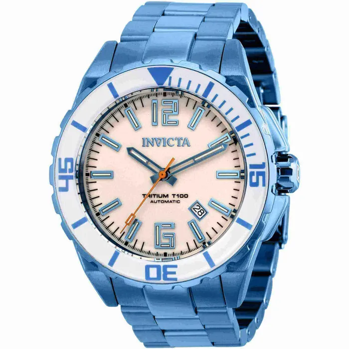 Invicta Bracelets Invicta Mens Automatic Watch Pro Diver White Dial Ice Blue Steel Bracelet 39419