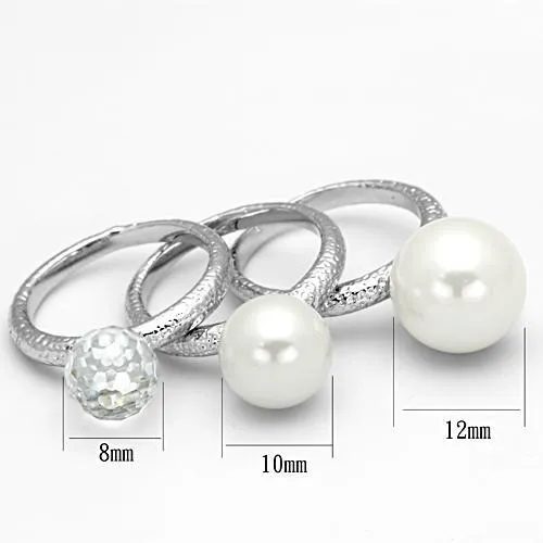 LOA834 Rhodium Brass Ring with Synthetic Pearl in White Alamode Rings