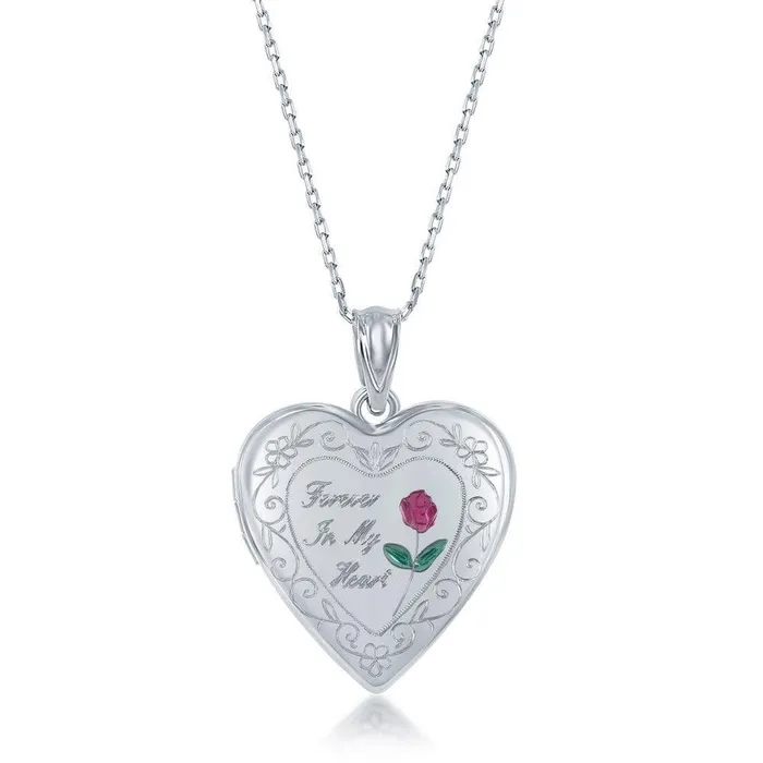 Necklaces Classic Sterling Silver Forever in My Heart Heart Locket With chain