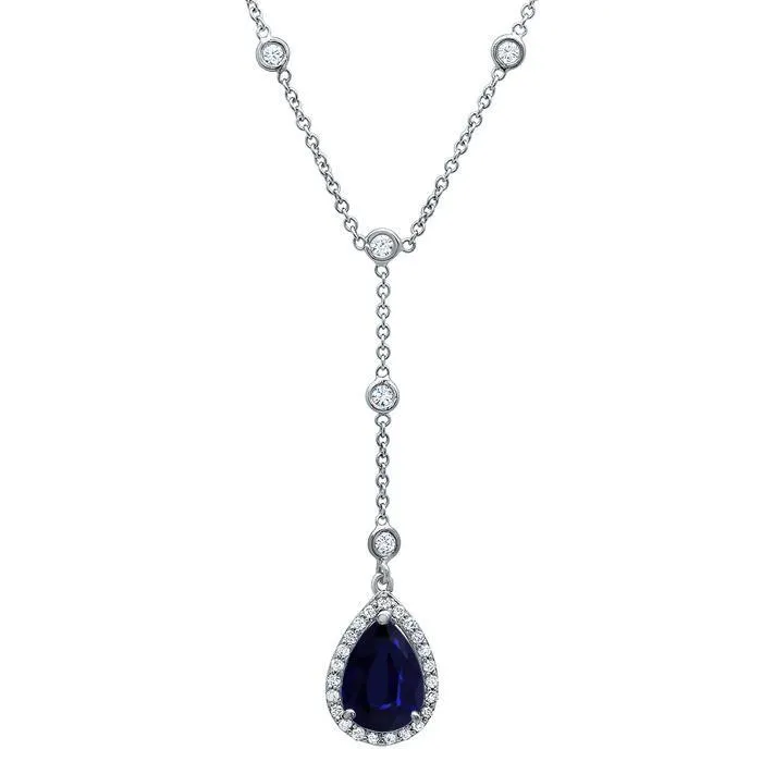 Necklaces deBebians Sapphire Pear Diamond Halo Pendant