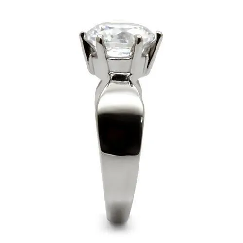 Rings Alamode TK046 High polished no plating Stainless Steel Ring with AAA Grade CZ in Clear