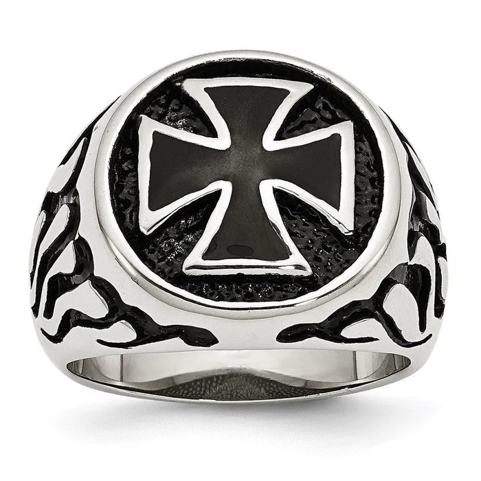 Rings Chisel Stainless Steel PolishedAntiqued and Black IPplated Ring