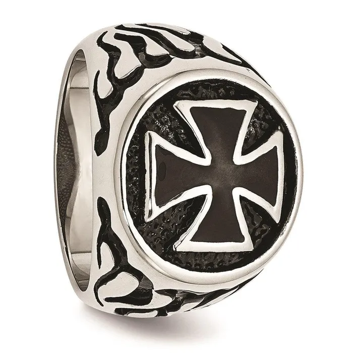 Rings Chisel Stainless Steel PolishedAntiqued and Black IPplated Ring