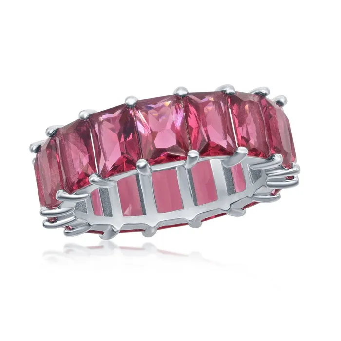 Rings Classic Sterling Silver 6mm Ruby CZ EmeraldCutCut Eternity Band Ring W2333