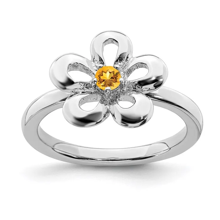 Rings Stackable Expressions Sterling Silver Stackable Expressions Polished Citrine Flower Ring QSK117