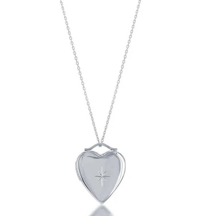 Rings Sterling Silver DiamondCut Star Heart Locket Classic