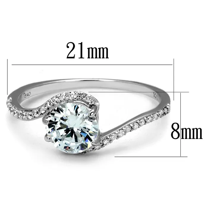 Rings TS536 Rhodium 925 Sterling Silver Ring with AAA Grade CZ in Clear Alamode