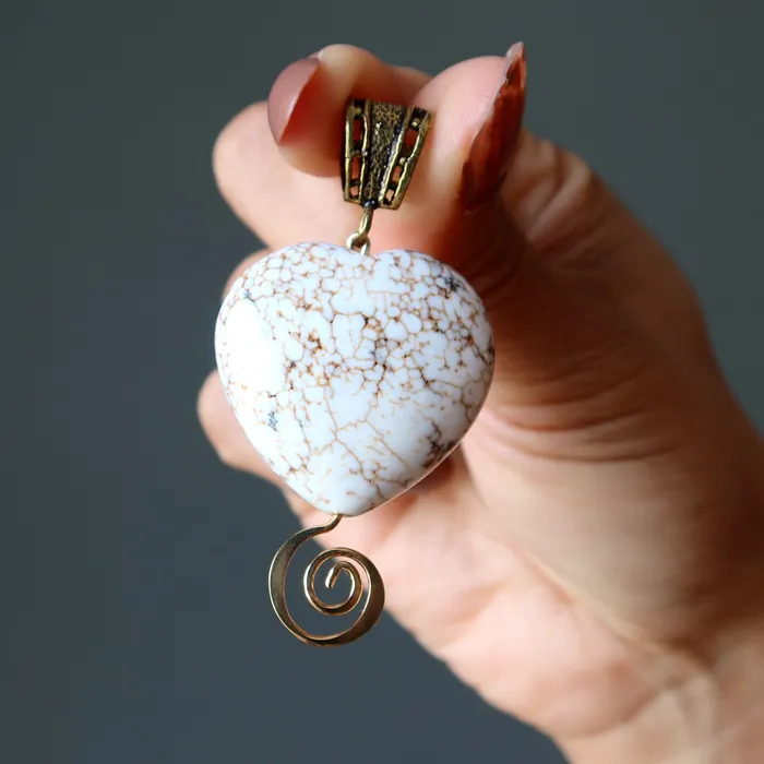 Satin Crystals Magnesite Pendant Magnify my Heart Antiqued Brass Necklaces