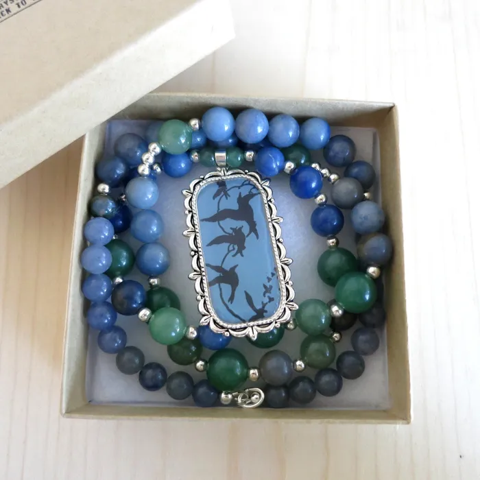 Satin Crystals Necklaces Aventurine Mixed Necklace Blue Gemstone Singing Song Birds Satin Crystals Necklaces Aventurine Mixed Necklace Blue Gemstone Singing Song Birds