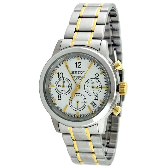 Seiko SSB009 Mens Chronograph White Dial Two Tone Bracelet Date Watch Seiko Bracelets