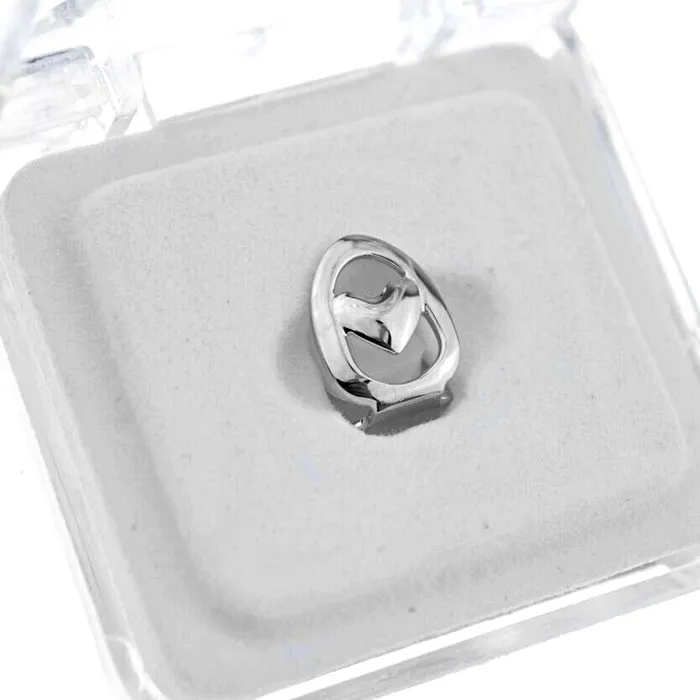 Silver Tone Open Heart Top Tooth Single Cap Bling Cartel Admin Rings