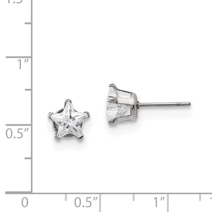 Stainless Steel Polished 7mm Star CZ Stud Post Earrings Chisel Earrings Stainless Steel Polished 7mm Star CZ Stud Post Earrings Chisel Earrings