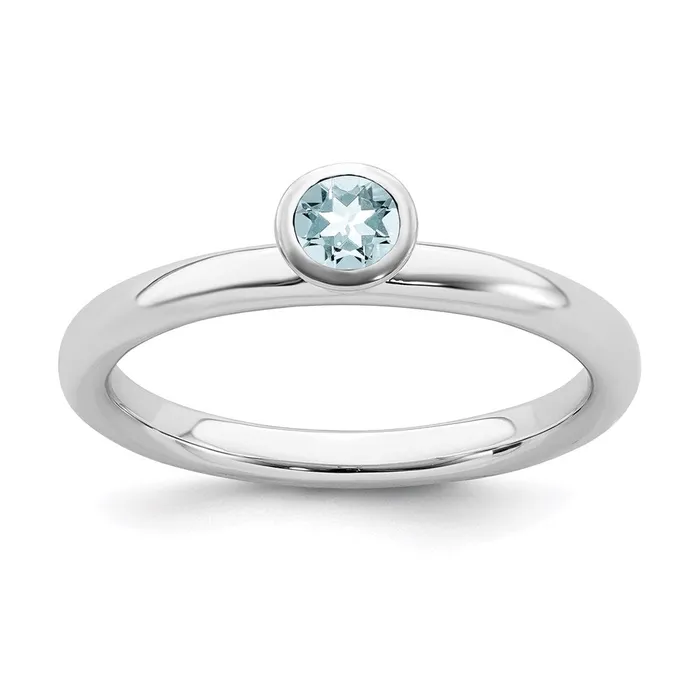 Sterling Silver Stackable Expressions High 4mm Round Aquamarine Ring QSK460 Stackable Expressions Rings