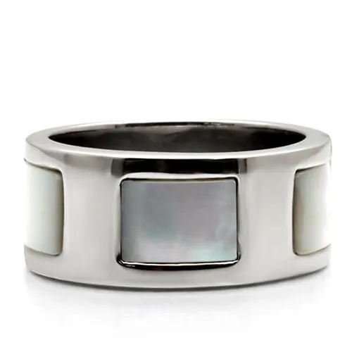 TK043 High polished no plating Stainless Steel Ring with Precious Stone Conch in White Alamode Rings