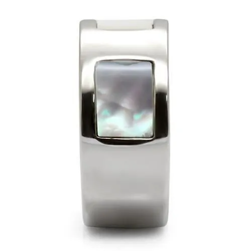 TK043 High polished no plating Stainless Steel Ring with Precious Stone Conch in White Alamode Rings