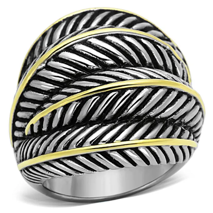 TK1209 TwoTone IP Gold Ion Plating Stainless Steel Ring with Epoxy in Jet Alamode Rings