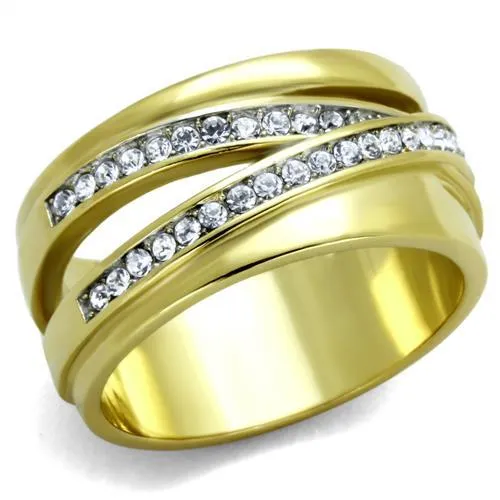 TK1914 TwoTone IP Gold Ion Plating Stainless Steel Ring with Top Grade Crystal in Clear Alamode Rings