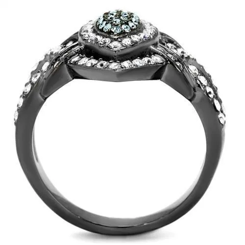 TK2679 IP Light Black IP Gun Stainless Steel Ring with Top Grade Crystal in Multi Color Alamode Rings