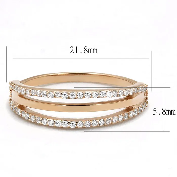 TS587 Rose Gold 925 Sterling Silver Ring with AAA Grade CZ in Clear Alamode Rings