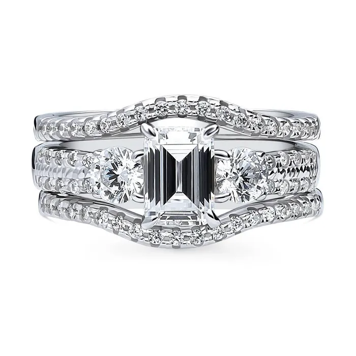 3Stone 1ct Emerald Cut CZ Ring Set in Sterling Silver BERRICLE Rings