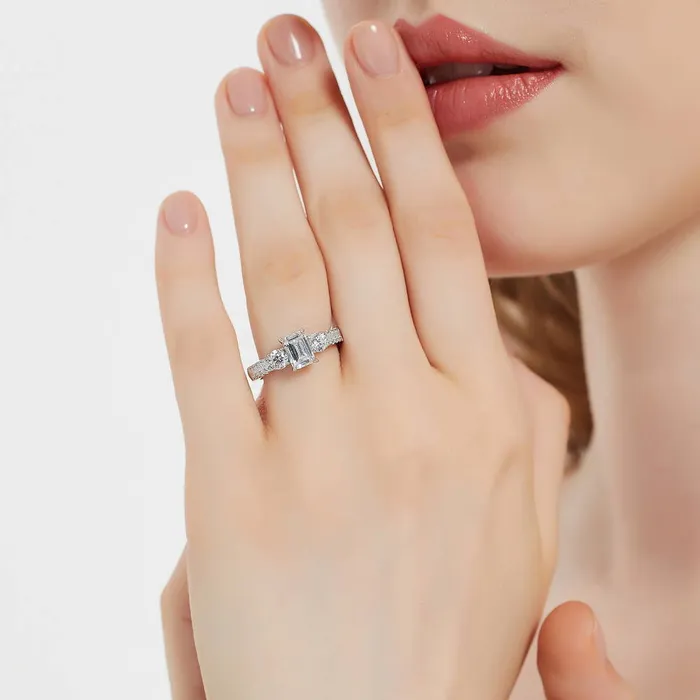 3Stone 1ct Emerald Cut CZ Ring Set in Sterling Silver BERRICLE Rings