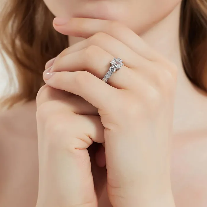 3Stone 1ct Emerald Cut CZ Ring Set in Sterling Silver BERRICLE Rings