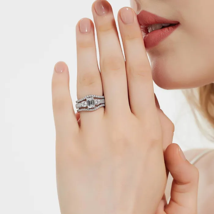 3Stone 1ct Emerald Cut CZ Ring Set in Sterling Silver BERRICLE Rings