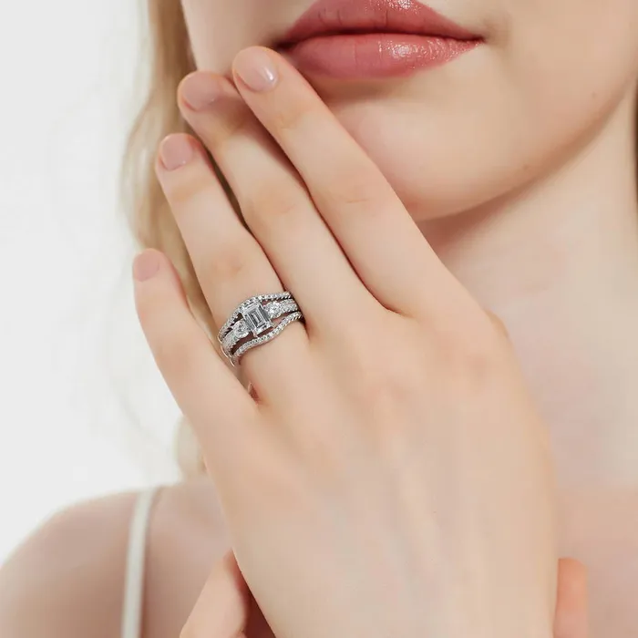 3Stone 1ct Emerald Cut CZ Ring Set in Sterling Silver BERRICLE Rings