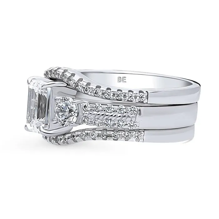 3Stone 1ct Emerald Cut CZ Ring Set in Sterling Silver BERRICLE Rings