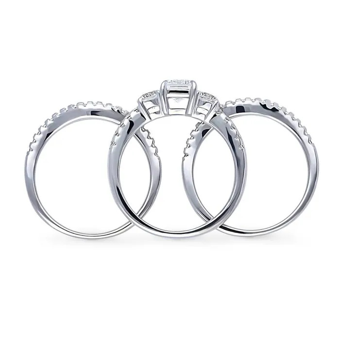 3Stone 1ct Emerald Cut CZ Ring Set in Sterling Silver BERRICLE Rings