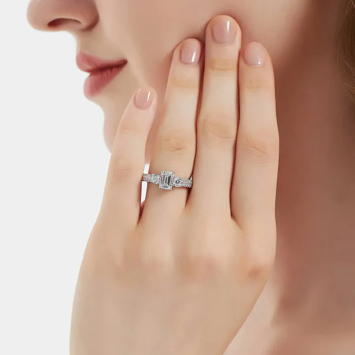 3Stone 1ct Emerald Cut CZ Ring Set in Sterling Silver BERRICLE Rings