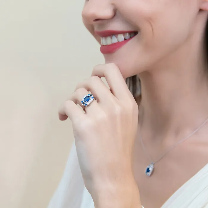 Art Deco Simulated Blue Sapphire CZ Ring in Sterling Silver BERRICLE Rings