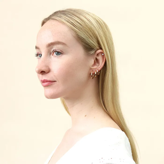 BERRICLE Earrings Solitaire CZ Small Hoop Earrings in Gold Flashed Sterling Silver