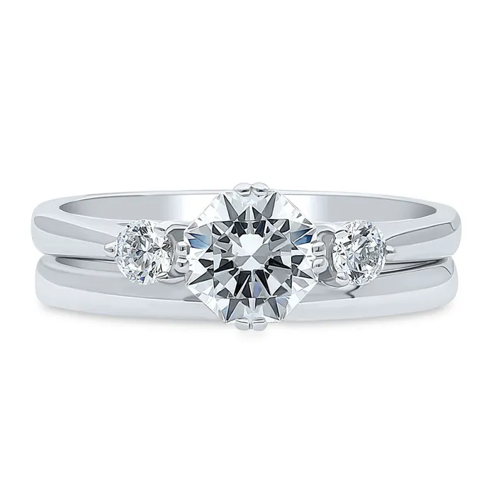 BERRICLE Rings 3Stone 125ct Octagon Sun Cut CZ Ring Set in Sterling Silver