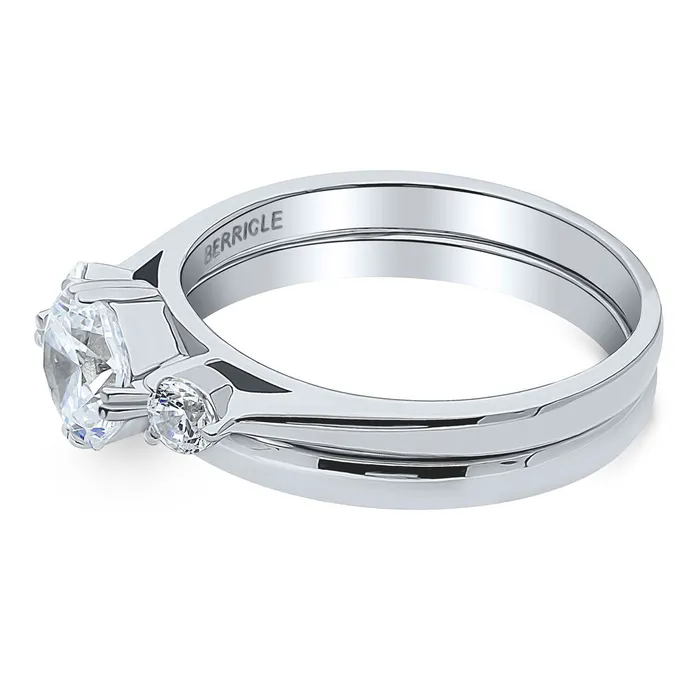 BERRICLE Rings 3Stone 125ct Octagon Sun Cut CZ Ring Set in Sterling Silver