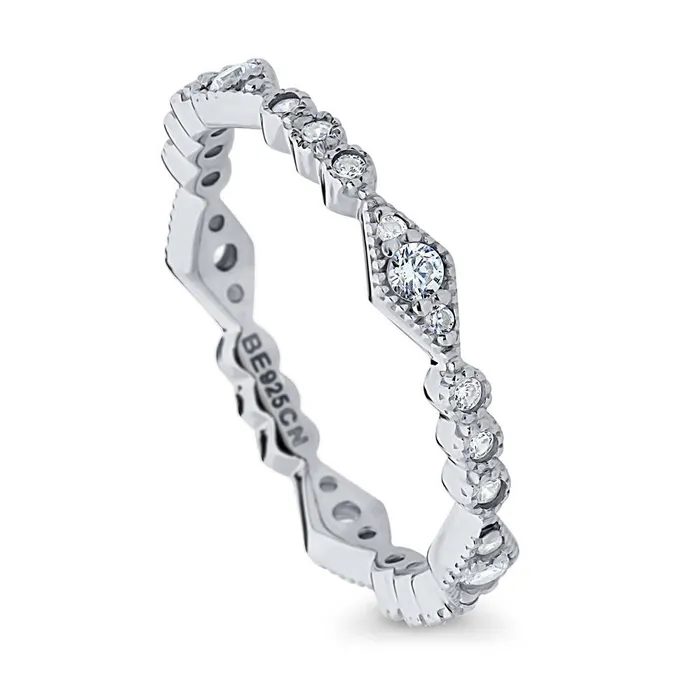 BERRICLE Rings Art Deco Pave CZ Eternity Ring in Sterling Silver