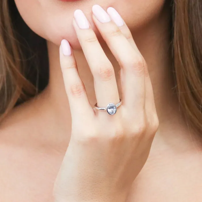 BERRICLE Rings Solitaire 12ct Bezel Oval CZ Ring in Sterling Silver