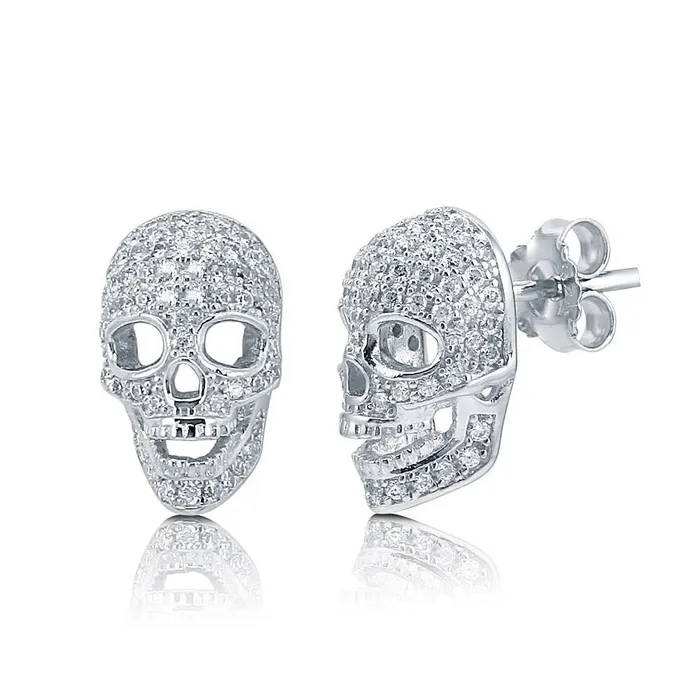 BERRICLE Skull Bones CZ Necklace and Earrings in Sterling Silver Necklaces