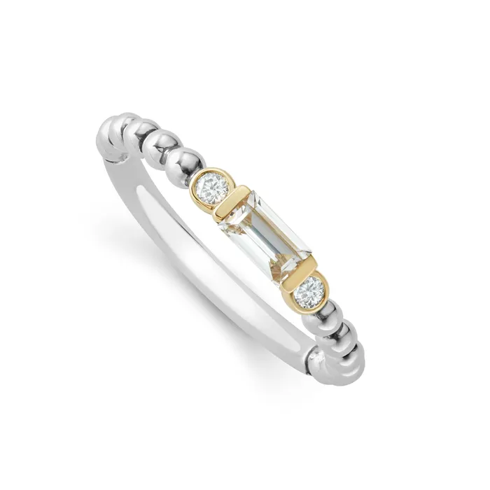 Caviar Color White Topaz Stacking Ring with Diamonds Lagos Rings