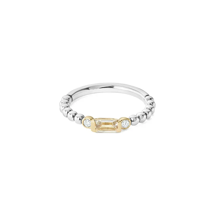 Caviar Color White Topaz Stacking Ring with Diamonds Lagos Rings Caviar Color White Topaz Stacking Ring with Diamonds Lagos Rings