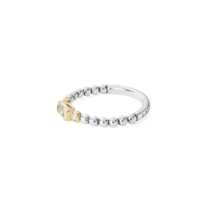 Caviar Color White Topaz Stacking Ring with Diamonds Lagos Rings Caviar Color White Topaz Stacking Ring with Diamonds Lagos Rings