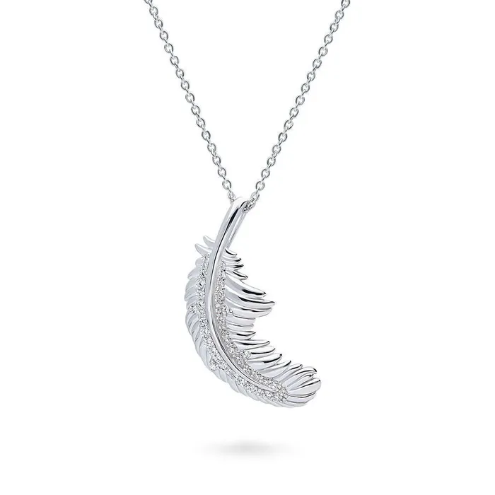 Feather CZ Pendant Necklace in Sterling Silver BERRICLE Necklaces