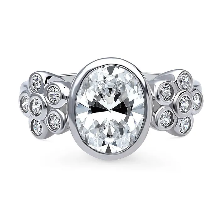 Flower Solitaire 25ct Bezel CZ Ring in Sterling Silver BERRICLE Rings