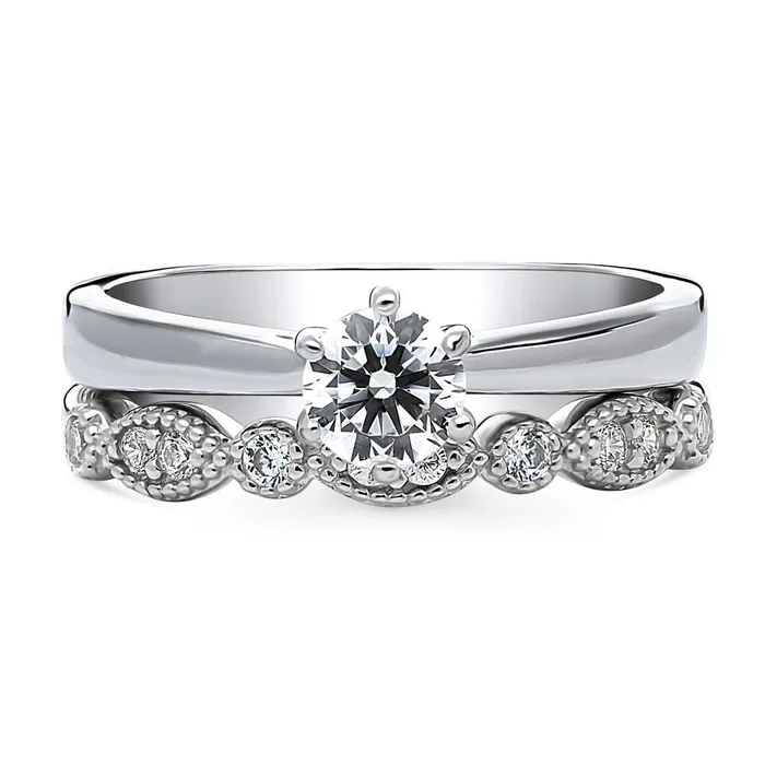 Milgrain Solitaire 045ct CZ Ring Set in Sterling Silver BERRICLE Rings