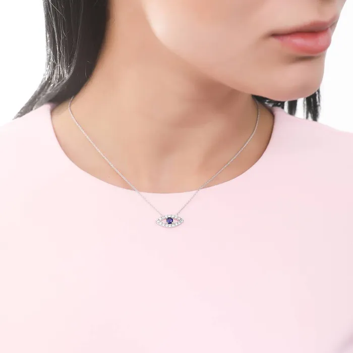 Necklaces BERRICLE Evil Eye Paperclip CZ Chain Necklace in Sterling Silver 2 Piece
