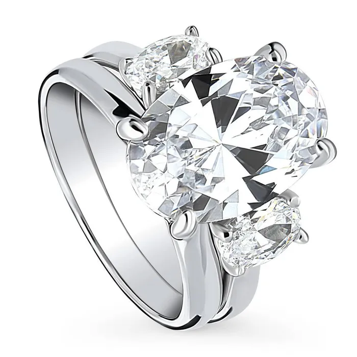 Rings 3Stone 55ct Oval CZ Ring Set in Sterling Silver BERRICLE