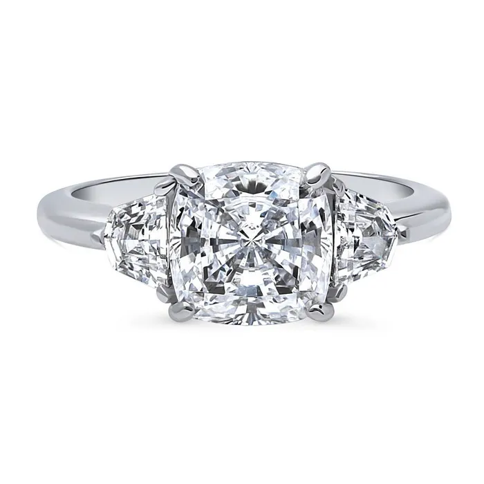 Rings BERRICLE 3Stone 3ct Cushion CZ Ring in Sterling Silver
