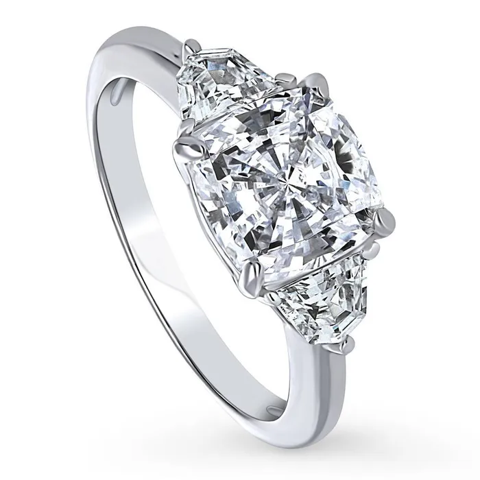 Rings BERRICLE 3Stone 3ct Cushion CZ Ring in Sterling Silver